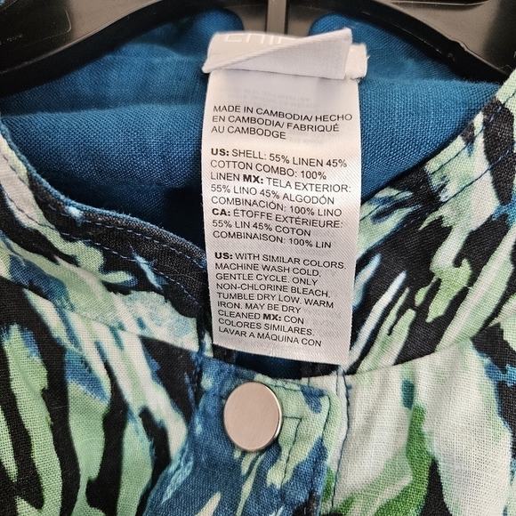 CHICOS Reversible Solid to Print Jacket Linen Blend Snap Front Pockets Sz 16/18 - Picture 10 of 10